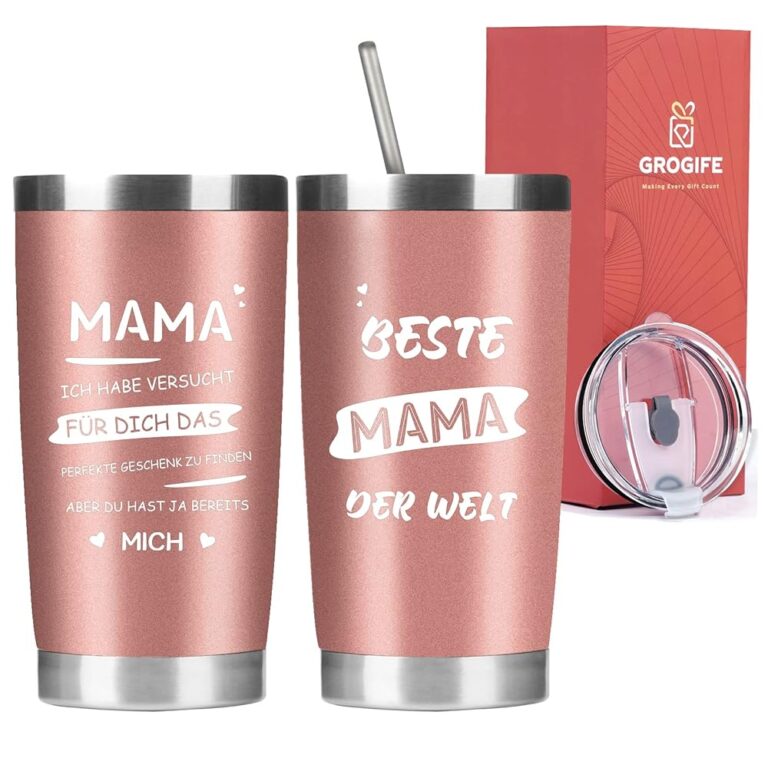 Mama Geschenke von Tochter und Sohn - Edelstahl Thermobecher mit Spruch, ideales Geburtstagsgeschenk für Mutter oder Schwiegermutter, Beste Mama Kaffeebecher to go mit Deckel,...