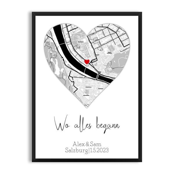Mountiki® Individuelle Landkarte Wo Alles Begann | Poster mit Koordinaten – Perfektes Geschenk zu Valentinstag, Jahrestag und Hochzeitstag | Geschenke für Sie und Ihn