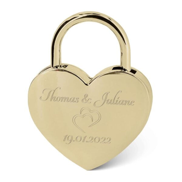 Personalisierbares Herzschloss mit Gravur - Goldenes Schloss mit Herzschlüssel - Individuell mit Namen und Datum - Ideales Valentinstagsgeschenk - Perfektes Geschenk für Sie &