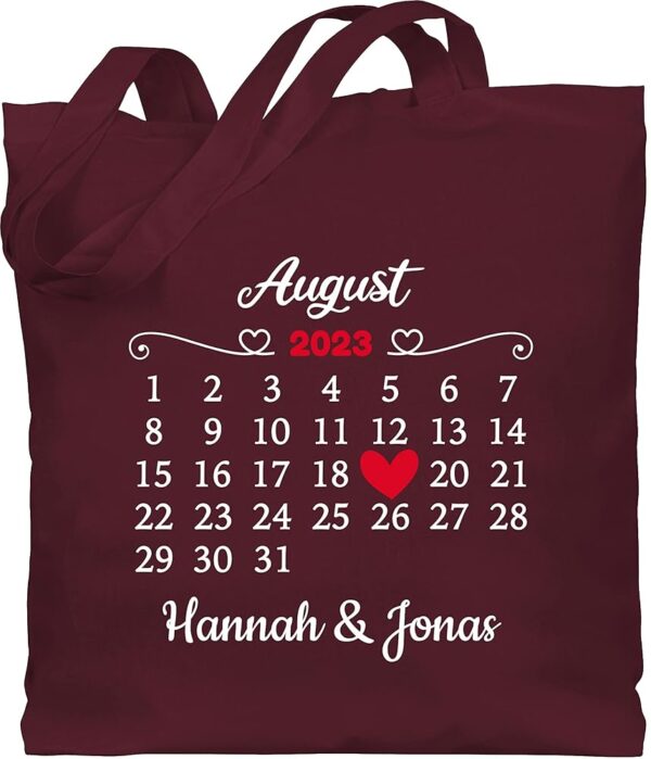 Personalisierte Baumwolltasche mit Namen von Shirtracer - Valentinstagsgeschenk für Paare - Liebe für Sie und Ihn mit Datum