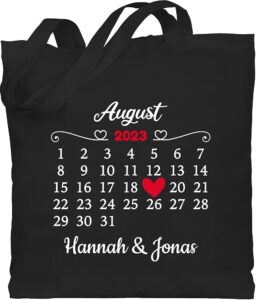 Personalisierte Baumwolltasche mit Namen von Shirtracer - Valentinstag Geschenk für Paare - Liebe und Datum für Sie und Ihn
