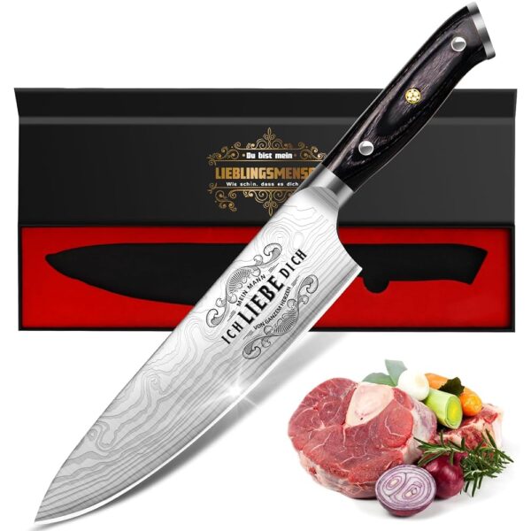 Scharfes Küchenmesser zum Valentinstag – 34 cm Profi Kochmesser als Geschenk für ihn, ideal für Jahrestags- und Partnergeschenke für Männer und Ehemänner, Ich liebe dich...