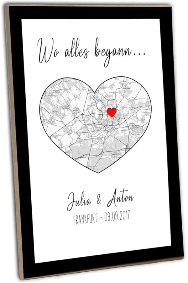 Schilderkreis24 - Personalisiertes Holzschild 'Wo alles begann' mit Koordinaten, Namen und Datum – Romantisches Geschenk für Paare