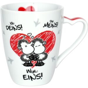 Sheepworld Kaffeetasse „Ich Deins, Du meins, Wir eins“ | Porzellantasse für Kaffee und Tee, mit Spruch, ideales Valentinstagsgeschenk | Herztasse | 45183