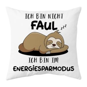 Shoppawhile Faultier Kissenbezug 45×45 cm – Lustiges Geschenk für Frauen und Männer, ideal zu Weihnachten oder zum Geburtstag, witzige Geschenkidee für die Freundin