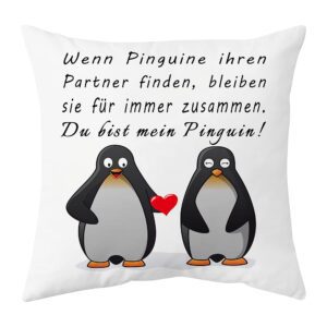 Shoppawhile Pinguin Geschenk für Jahrestag – Kissenbezug 45×45 cm für ihn und sie – Hochzeitstag, Valentinstag, Weihnachten – Lustiges Paarmotiv für Partner
