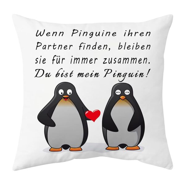 Shoppawhile Pinguin Geschenk für Jahrestag – Kissenbezug 45×45 cm für ihn und sie – Hochzeitstag, Valentinstag, Weihnachten – Lustiges Paarmotiv für Partner