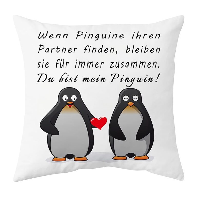 Shoppawhile Pinguin Geschenk für Jahrestag – Kissenbezug 45×45 cm für ihn und sie – Hochzeitstag, Valentinstag, Weihnachten – Lustiges Paarmotiv für Partner