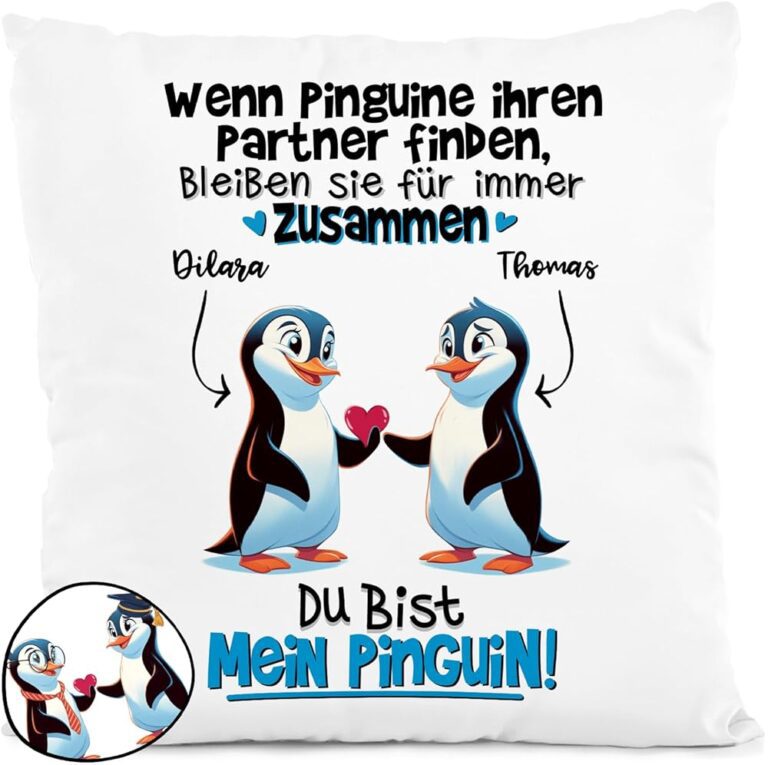 Tassenliebling® Personalisiertes Dekokissen für Paare - 'Du bist mein Pinguin' - Individuelles Geschenk für ihn zum Jahrestag - Partner-Kissen - Romantische Geschenke -...