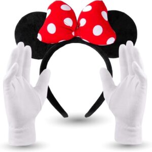 2-in-1 Kostümset für Damen: Minnie Maus Ohren mit Handschuhen für Fasching und Karneval