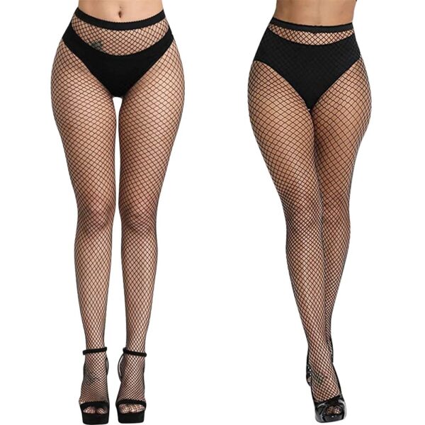 Aomig Schwarze Netzstrumpfhosen, 2er-Pack Fischernetz-Strümpfe, Elastische Hohe Taille Schenkelhohe Strümpfe, Modische Netzstrumpfhosen für Damen