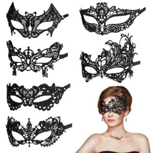 Aomig Spitzenmaske, 6er Set Venezianische Damenmasken aus schwarzer Spitze, sexy Augenmasken für Frauen, ideal für Maskeraden, Halloween, Karneval, Abendkleider, Tanzbälle und...