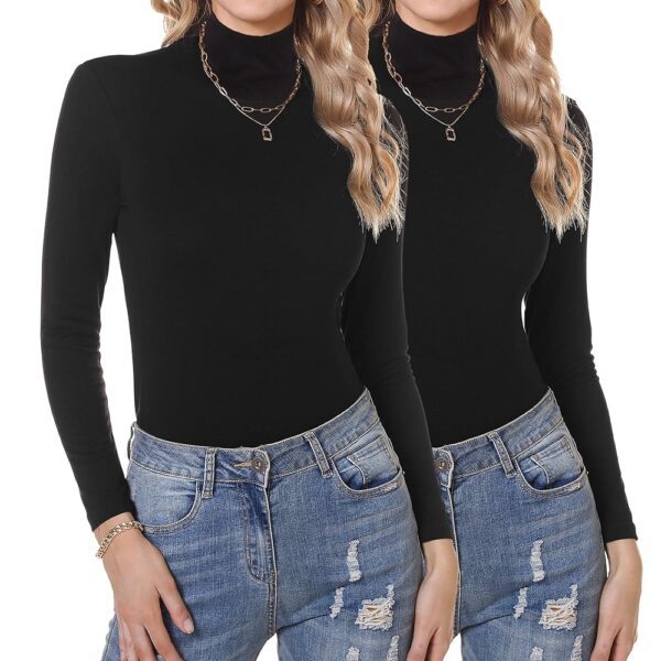 Aottori Damen Langarmshirt 2er Set - Elegantes Rollkragenoberteil im Slim Fit für Unterwäsche und Thermo-Basislayer
