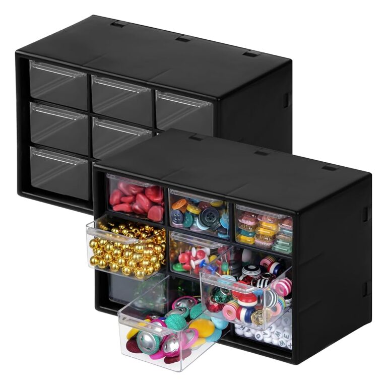 Bastelbox für den Winter mit 9 Schubladen [2er-Pack] - Transparente & schwarze Schubladenbox für den Schreibtisch - Herausnehmbare Mini-Schubladen für Zubehör, Büro, Näh- & mehr