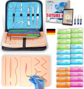 BAYTIZ ® Chirurgisches Nahtset - Silikonhaut, Nähzubehör und Skalpell - Naht-Kit für Medizinstudenten, Krankenschwestern, Ärzte und als Geschenk für Medizinstudenten