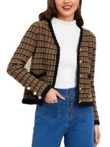 Belle Poque Vintage Damen Cardigan mit V-Ausschnitt und langen Ärmeln, inklusive Taschen