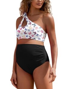 DEBELLY Umstands-Badeanzug mit tiefem Ausschnitt, einseitig, 2-teiliges Bikini-Set, mit verstellbarem Band und hohem Bund