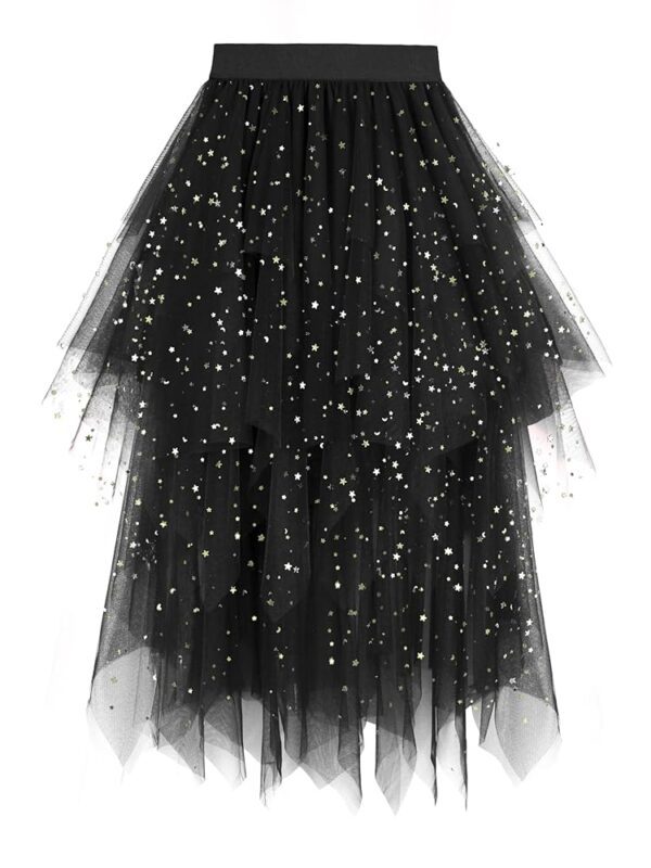 Dressever Damen Unregelmäßiger Mehrlagiger Tüllrock A-Linie Hohe Taille Faltenrock Ballett Tutu für Abschlussball, Partys und Karneval