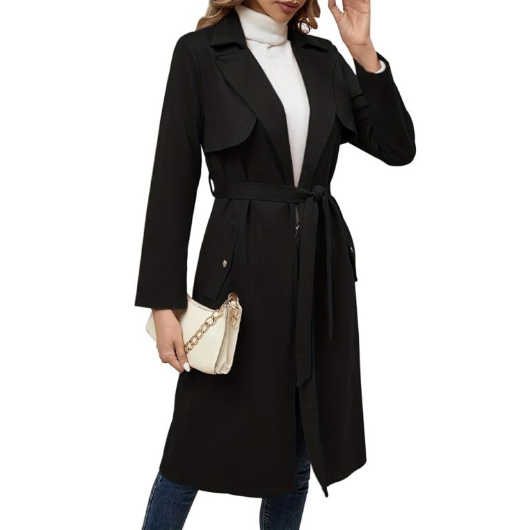 EFOGEP Damen Lange Trenchcoats für Herbst und Winter aus Faux Wildleder, mit langen Ärmeln, Gekerbtem Revers und Gürtel, lässiger, winddichter Mantel mit Taschen