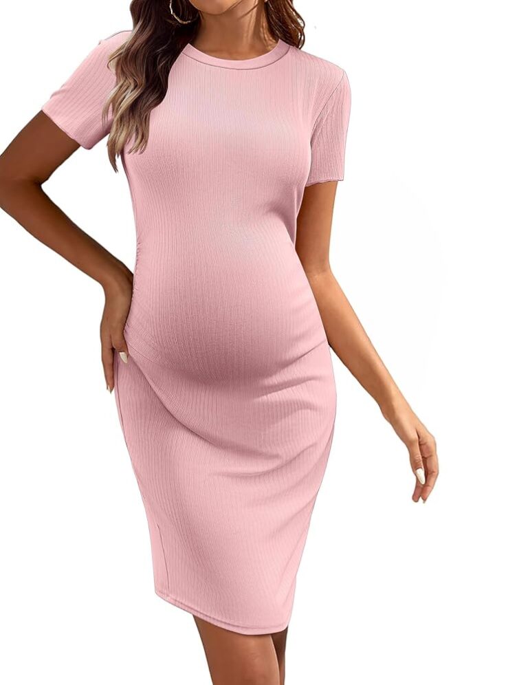 Ekouaer Damen Umstandskleid mit kurzen Ärmeln - Lässiges Sommerkleid für Schwangere, gerippt, Größen S-XXL