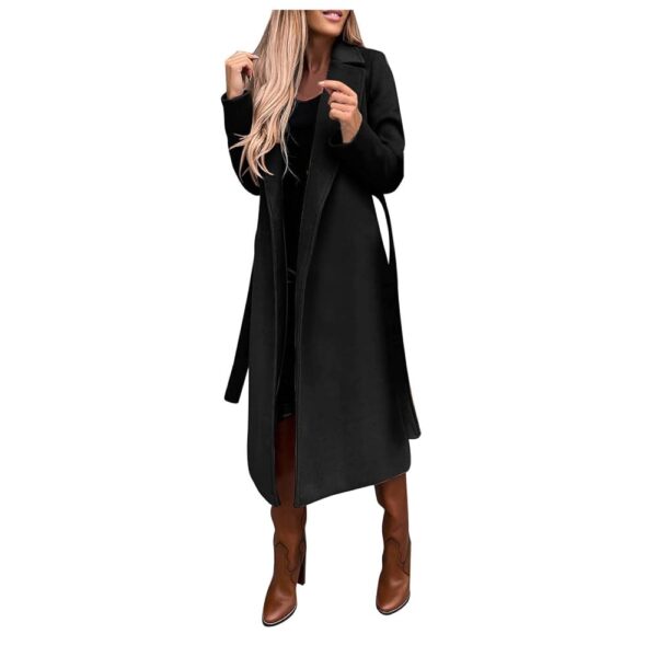 EWFAS Damen Trenchcoat - Eleganter schwarzer Wollmantel mit umlegbarem Kragen, zweireihig, lange Ärmel, große Größen, winddicht, einfarbig, ideal für den Winter und verstellbar...