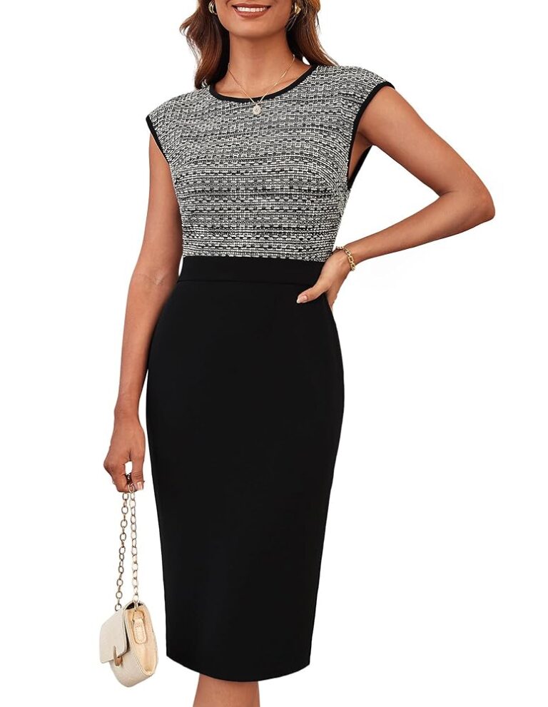 GRACE KARIN Damen Vintage Bodycon Kleid mit Rundhalsausschnitt und Flügelärmeln – Midikleid für formelle Anlässe im Frühling und Sommer 2025