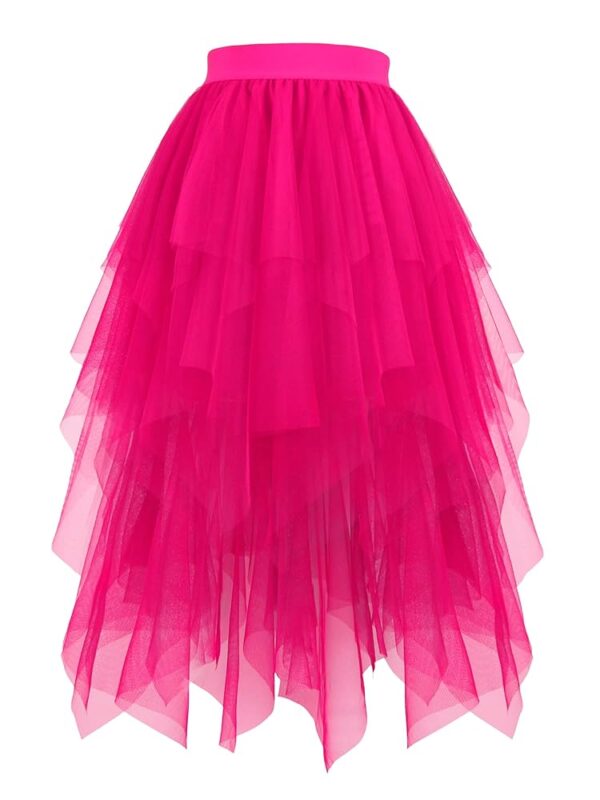 Hanpceirs Damen Tüllrock im High-Low-Design – Lagen-Rock mit puffy Effekt, A-Linie Midi-Rock, unregelmäßiger Tutu-Rock