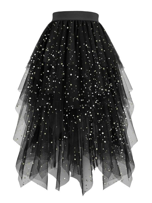 Hanpceirs Damen Tüllrock mit High-Low-Schnitt, schichtweise, puffig, A-Linie, Midi-Rock, unregelmäßiger Tutu-Rock