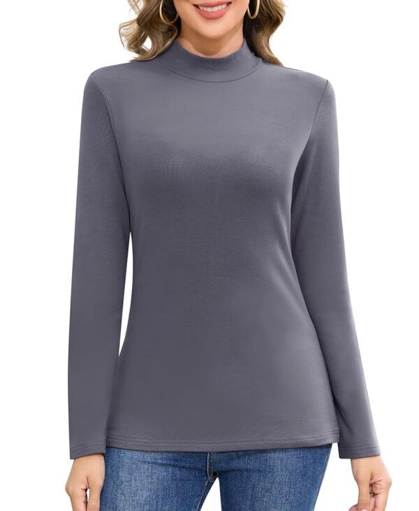 Jiuday Damen Thermoshirt Langarm - Basic Oberteil mit Stehkragen, eleganter Slim Fit, Fleece Pullover für den Winter, funktionales Thermohemd mit Innenfleece