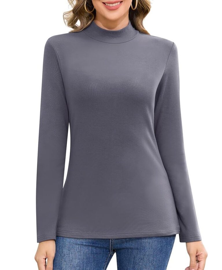 Jiuday Damen Thermoshirt Langarm - Basic Oberteil mit Stehkragen, eleganter Slim Fit, Fleece Pullover für den Winter, funktionales Thermohemd mit Innenfleece