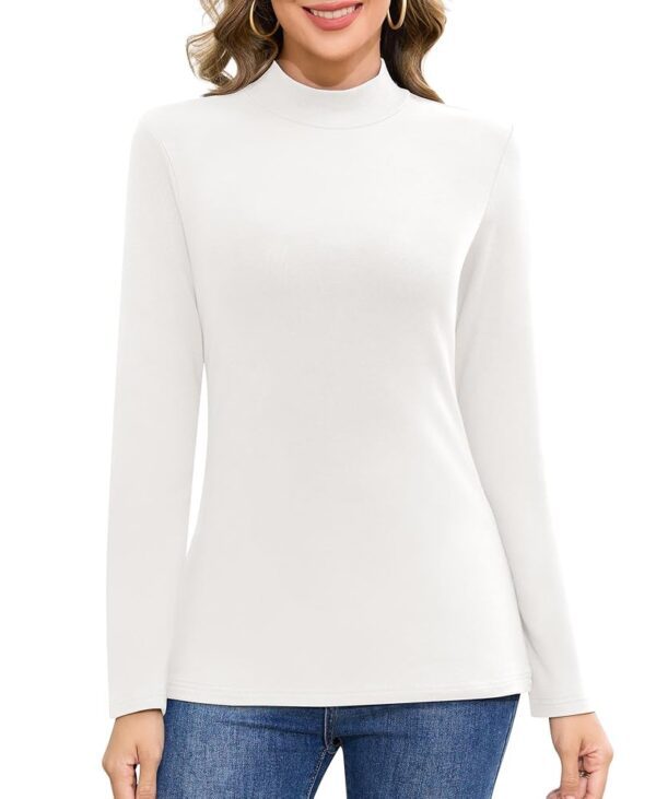 Jiuday Damen Thermoshirt Langarm - Elegantes Basic Oberteil mit Stehkragen, Fleece-Funktion und Slim Fit für den Winter