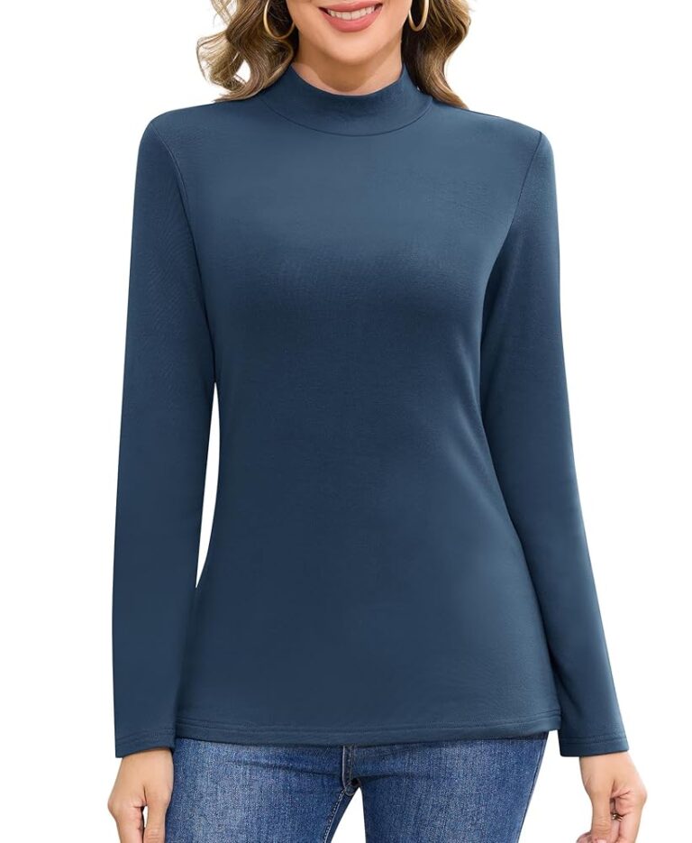 Jiuday Damen Thermoshirt mit Stehkragen – Langarm Basic Oberteil für den Winter, eleganter Slim Fit Fleece Pullover mit Innenfleece