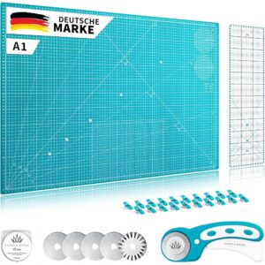 Lange & König A1 Schneidematten-Set – Inklusive Rollschneider, Schneideunterlage, Patchwork-Lineal, Nähklammern und Klingen – Perfektes Nähzubehör für Stoffe und Patchwork
