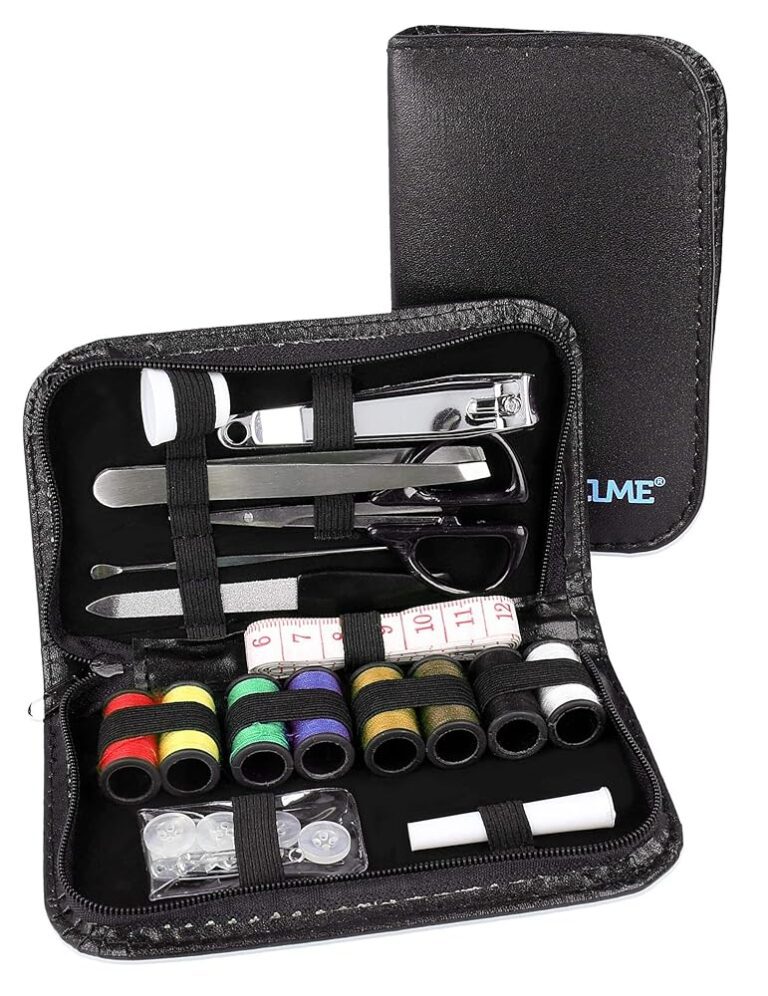 Lantelme Reise-Näh- und Maniküreset in eleganter Ledertasche – Kompaktes Notfallset mit Nadeln, Fäden, Nagelschere, Nagelfeile und weiterem Zubehör – Ideales Set für Zuhause,...