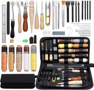 Lederwerkzeug-Set: Nähset und Zubehör für Lederhandwerk mit gewachster Fadennähtrille zum Schneiden, Stanzen und Basteln