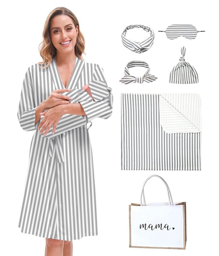 Mama und Ich Bademantel- und Wickelset: Umstandsmantel für das Krankenhaus mit passendem Baby-Set inklusive Babydecke