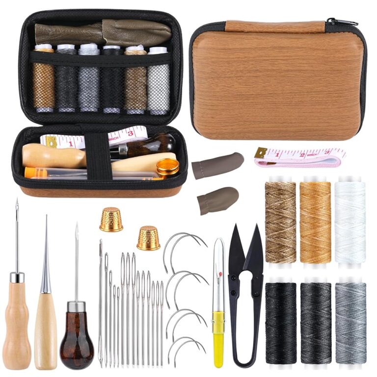 MASPHY 45-teiliges Leder-Nähset, Werkzeugset für Lederhandwerk, inklusive Wachsfaden und Nadel, komplettes Nähgarn-Set, ideales Zubehör für Leder-Nähen und Polsterungsreparatur