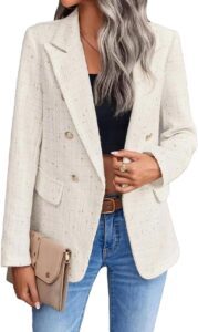„Mina Self 2024 Damen Tweed-Blazer – Weihnachtsedition, vollständig gefüttert, warm, stilvoll, lässig und elegant, ideal als Arbeitsjacke mit Manteltaschen.“