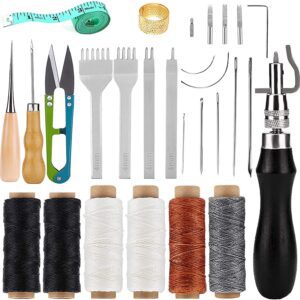Namner 26-teiliges Leder Nähwerkzeug-Set, Handnähkit für Lederarbeiten mit Wachsfaden, Ahle, Ledernadel, Fingerhut und weiterem Zubehör zur Lederbearbeitung