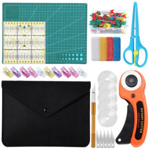 Namner Rollschneider Set, 93-teiliges Stoffschneider Set mit 5 Ersatzklingen (45 mm), Schneidematte, Schere, Stoffklammern, Patchwork-Lineal und weiterem Nähzubehör