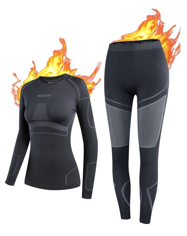 NOOYME Damen Thermounterwäsche Set - Atmungsaktive, antibakterielle und flexible Funktionswäsche für Ski und Sport - Warme Unterwäsche für zu Hause