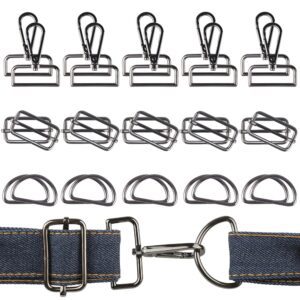 RVLZKCPG 30-teiliges Nähzubehör-Set für Taschen: 37mm Karabinerhaken mit Drehgelenk, Metall D-Ringe und rechteckige Schiebeschnallen für Kunsthandwerk, Taschen, Bekleidung und...