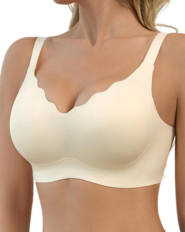 SHARICCA Damen BH Ohne Bügel - Nahtloser V-Ausschnitt mit gewellten Rändern, Push-Up Soft BH, atmungsaktives Seamless Bustier inklusive BH-Verlängerung