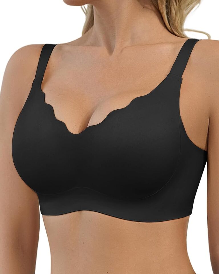 SHARICCA Damen-BH ohne Bügel - Nahtloser V-Ausschnitt mit gewellten Rändern, Push-Up, weich, atmungsaktiv und nahtloses Bustier inklusive BH-Verlängerung