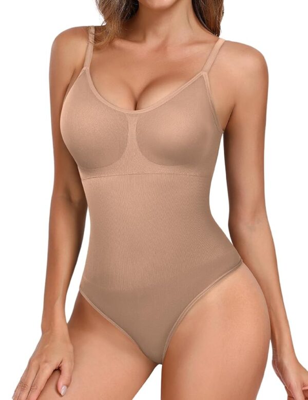 Tuopuda Damen Shapewear Bauchweg Body Shaper - Formender Bodysuit mit V-Ausschnitt und abnehmbarem Brustpolster, Tanga-Design für eine figurformende Silhouette