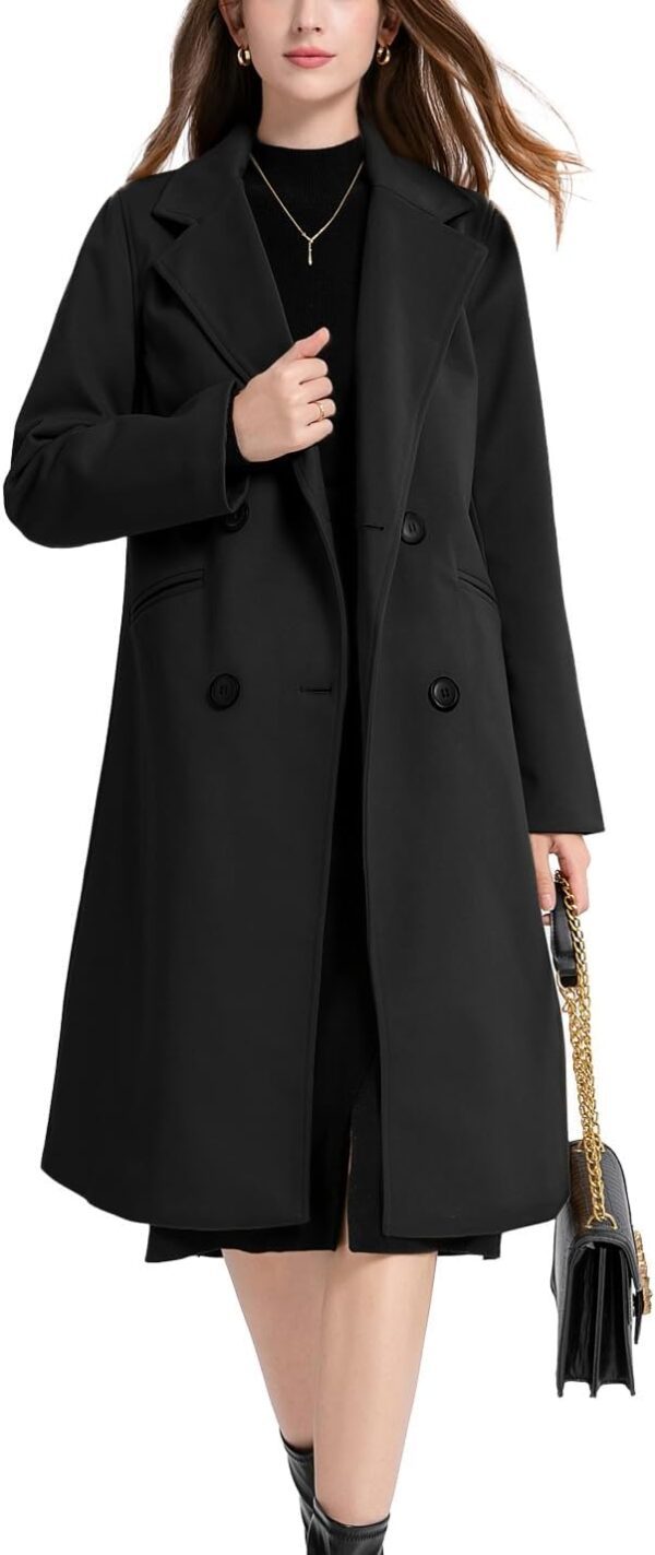 Vanchenl Damen Wintermantel aus Wollmischung mit Revers, doppelreihig, lässig, mittellang – Erbsenmantel Trenchjacke für Outdoor