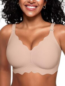 Vertvie Damen Push-Up BH ohne Bügel – Nahtloser, tief ausgeschnittener V-Ausschnitt, bequemer und weicher Sport-BH mit abnehmbaren Trägern und Softschalen