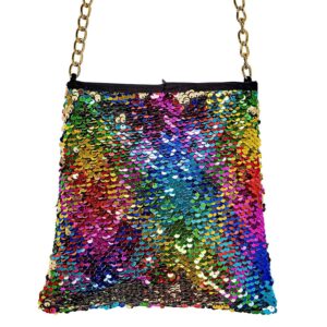 W WIDMANN MILANO Party Fashion 10018 - Umhängetasche mit Wendepailletten in Regenbogen/Gold, Retro-Stil, Accessoire für Karneval und Mottopartys
