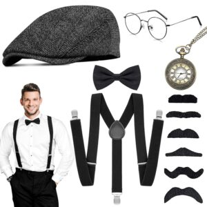 WEARXI Herren Accessoires im Stil der 20er Jahre, Karnevalskostüme, Peaky Blinders Outfit, Mafia Halloween Kostüm mit Hosenträger Set, Perfekte Kostüme für Partys