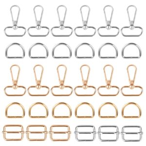 YSDMY 30-teiliges Set aus D-Ringen, drehbaren Karabinerhaken, Schiebeschnallen, Ringen und Halbringen in Silber/Gold für Taschen und Geldbörsen – ideales Zubehör zum Nähen